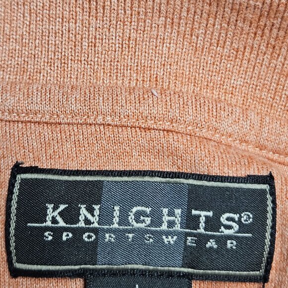 Knights Sportswear Mens Polo Shirt L Peach Striped Pocket Logo Polyester Cotton - Picture 4 of 9